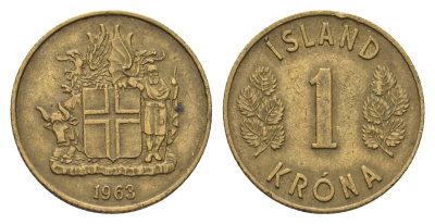 Исландия 1 крона 1963 KM 12a никель латунь 4691-434