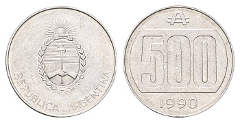 Аргентина 500 аустралей 1990 KM 104 алюминий aUNC 4662-746