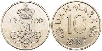 Дания 10 эре 1980 Маргрете II (1972-2024) KM 860.2 медно-никель 116-248