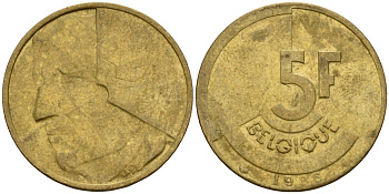 Бельгия 5 франков 1986 Belgique, Бодуэн I (1951-1993) KM 163 алюминиевая бронза 4601-146