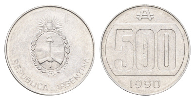 Аргентина 500 аустралей 1990 KM 104 алюминий aUNC 4662-746