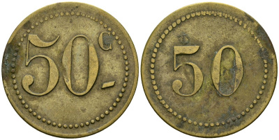 Франция 50 сантимов XIX-XX век ресторанный жетон латунь 4166-1236