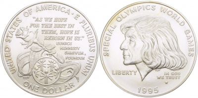 США 1 доллар 1995 W, специальные Олимпийские игры KM 266 серебро UNC 1082-2-31