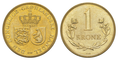Гренландия 1 крона 1957 KM 10 алюминиевая бронза UNC 3711-2145