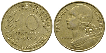 Франция 10 сантимов 1985 тип Марианна KM 929, LE FRANC 144.25 медь алюминий никель 93-1335