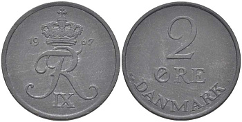 ДАНИЯ 2 ЭРЕ 1967 C; S, ФРЕДЕРИК IX (1947-1972) KM 840.2 цинк 67-424