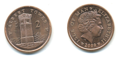 ОСТРОВ МЭН 2 ПЕНСА 2009 БАШНЯ АЛЬБЕРТА KM 1254 сталь плакированная медью UNC 540-316