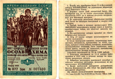 СССР 1 рубль 1936 Одиннадцатая всесоюзная лотерея Осоавиахима 2196-8-3-1