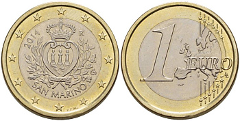 САН-МАРИНО 1 ЕВРО 2014 KM 485 биметалл UNC 4544-726