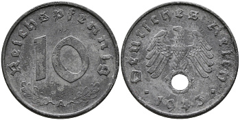 Германия 10 рейхспфеннигов 1943 A KM 101, J.371 цинк 95-821