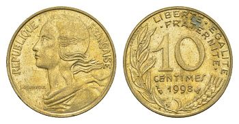 Франция 10 сантимов 1998 тип Morlon KM 929, Le Franc 144.42 алюминиевая бронза 4630-412