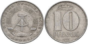 ГДР 10 пфеннигов 1968 A KM 10 алюминий 31-1136