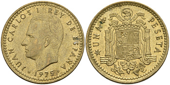 Испания 1 песета 1975 (76) Хуан Карлос I (1975-2014) KM 806 алюминиевая бронза 4604-435