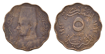 Египет 5 миллим 1943 4674-215 KM 360 бронза 4674-211