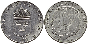 Швеция 1 крона 1984 Карл XVI Густав (1973- ) KM 852a медно-никель 4397-1132