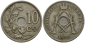 Бельгия 10 сантимов 1925 Belgie KM 86 медно-никель 4172-1253