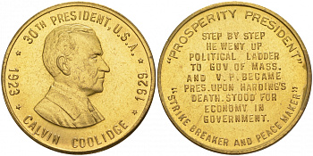 США МЕДАЛЬ ND 30-ЫЙ ПРЕЗИДЕНТ КАЛВИН КУЛИДЖ 28 мм латунь 73-435