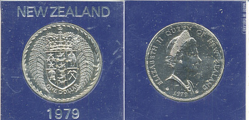 Новая Зеландия 1 доллар 1979 герб Новой Зеландии, Елизавета II (1952-2022), в оригинальной пластиковой упаковке KM 48 медно-никель UNC 06-059-12
