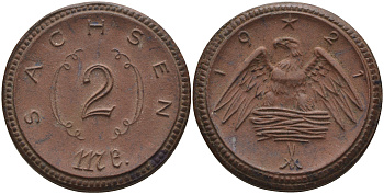 Саксония 2 марки 1921 J. N 56 фарфор 1094-1-11