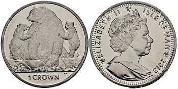 Остров Мэн 1 крона 2013 медведь и медвежата KM NEW медно-никель UNC M94-06