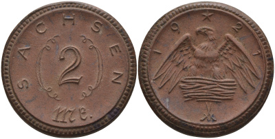 Саксония 2 марки 1921 J. N 56 фарфор 1094-1-11