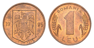Румыния 1 лей 1995 редкий год KM 115 сталь плакировнная медью UNC 4659-1066