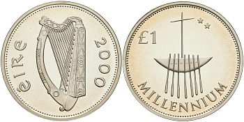 Ирландия 1 фунт 2000 миллениум, корабль KM P1 серебро PROOF 06-256-15