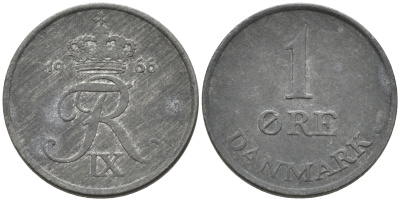ДАНИЯ 1 ЭРЕ 1966 С; S, ФРЕДЕРИК IX (1947-1972) KM 839.2 цинк 4564-1145