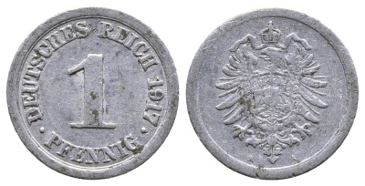 Германия 1 пфенниг 1917 A KM 24, J. 300, Weege 2 алюминий 4380-125