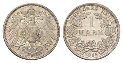 Германия 1 марка 1915 F, Вильгельм II (1888-1918) KM 14, J. 17 серебро aUNC 4626-312