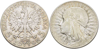 ПОЛЬША 5 ЗЛОТЫХ 1932 W, ЯДВИГА, ВАРШАВСКИЙ МОНЕТНЫЙ ДВОР KM 21 серебро 5010-1115