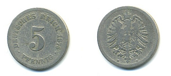 ГЕРМАНИЯ 5 ПФЕННИГОВ 1875 B, СТАРОГЕРБОВКА KM 3, J.3 медно-никель 4379-257