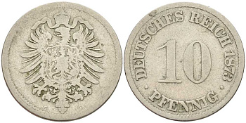 ГЕРМАНИЯ 10 ПФЕННИГОВ 1873 G, СТАРОГЕРБОВКА KM 4, J. 4 медно-никель 4401-224