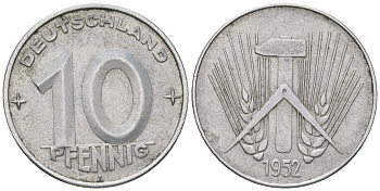 ГДР 10 пфеннигов 1952 A KM 7 алюминий 201-768