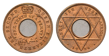 Британская Западная Африка 1/10 пенни 1956 самый редкий год типажа KM 32 бронза UNC 270-425