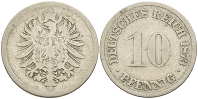 ГЕРМАНИЯ 10 ПФЕННИГОВ 1873 G, СТАРОГЕРБОВКА KM 4, J. 4 медно-никель 4401-224