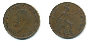 Великобритания 1 пенни 1936 Георг V (1910-1936) KM 838, Spink 4055 бронза 4110-312