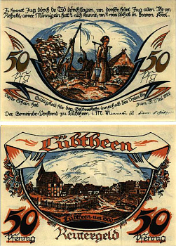 ЛЮБТЗЕЕН (LUBTHEEN) 50 ПФЕННИГОВ 1922 НОТГЕЛЬД, 31 МАЯ 1922, ЗЕМЛЯ Grabowski 834.1 бумага 6318-30-3-1