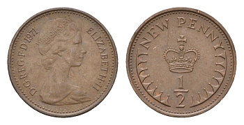 Великобритания 1/2 пенни 1971 Елизавета II (1952-2022) KM 914, Spink 4239 бронза 4697-863