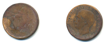 ИТАЛИЯ 10 ЧЕНТЕЗИМО 1923 R, ВИКТОРИО ЭМАНУИЛ, ПЧЕЛА KM 60 медь 80-1211