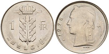 Бельгия 1 франк 1978 Belgie KM 143.1 медно-никель  UNC  4187-213