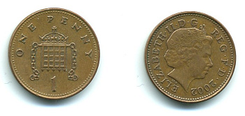 Великобритания 1 пенни 2002 Елизавета II (1952-2022) KM 986, Spink 4710 (B5) сталь плакированная медью 540-229