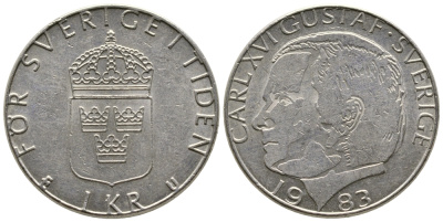 Швеция 1 крона 1983 Карл XVI Густав (1973- ) KM 852a медно-никель 91-243