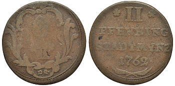 Аугсбург 2 пфеннига 1762 KM 169 медь 75-555