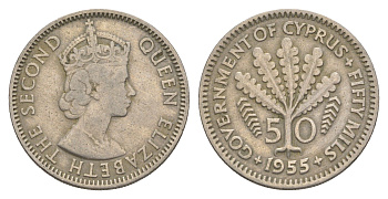 Кипр 50 милей 1955 KM 36 медно-никель 4652-355