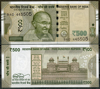 Индия 500 рупий 2024 Махатма Ганди Pick new  бумага  UNC (пресс) 448-85-3