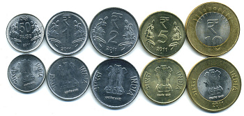 Индия лот из 5 монет 2011 (50 пайсов, 1, 2, 5, 10 рупий) UNC N3-22