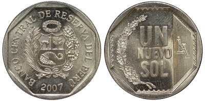 Перу 1 новый соль 2007 KM 308.4 медно-никель UNC 4605-222