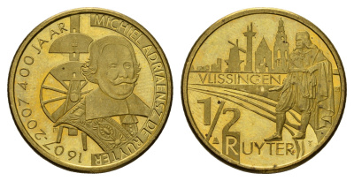 Нидерланды 1/2 рюйтера 2007 400 лет со дня рождения Михил де Рёйтер (адмирал, командовавший нидерландским флотом в Англо-голландских войнах XVII века) латунь UNC 4678-612