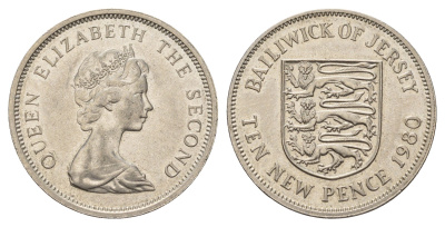 Джерси 10 пенсов 1980 Елизавета II (1952-2022) KM 33 медно-никель aUNC 4634-521